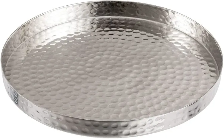 11 Inch Hammered Silver Round Decorative Tray, Aluminum Plated Serving Display Platter and Vanity Tray