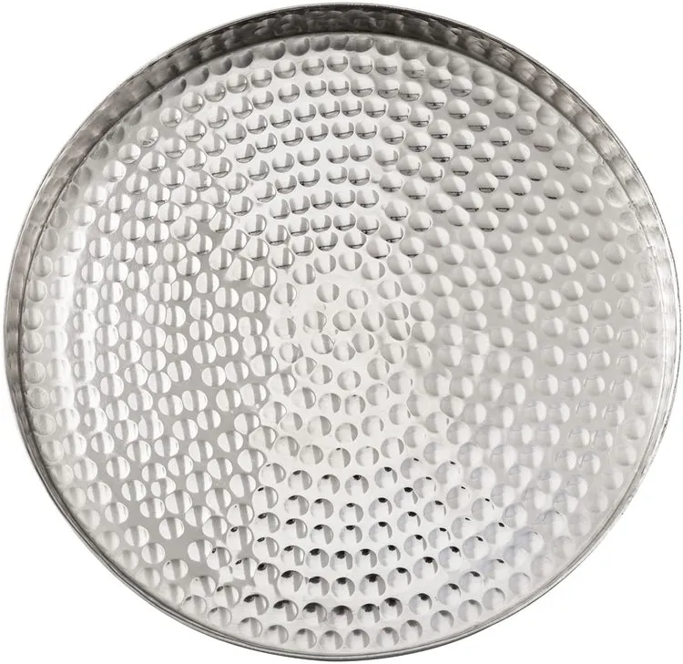 11 Inch Hammered Silver Round Decorative Tray, Aluminum Plated Serving Display Platter and Vanity Tray