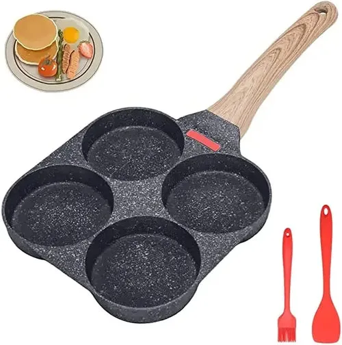 4 Hole Omelet Pan Frying Pot with Lid Thickened Steak Cooking Pan Bread