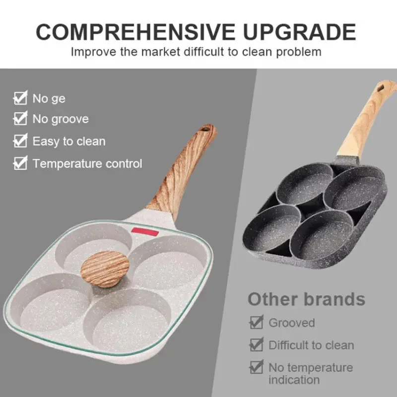 4 Hole Omelet Pan Frying Pot with Lid Thickened Steak Cooking Pan Bread