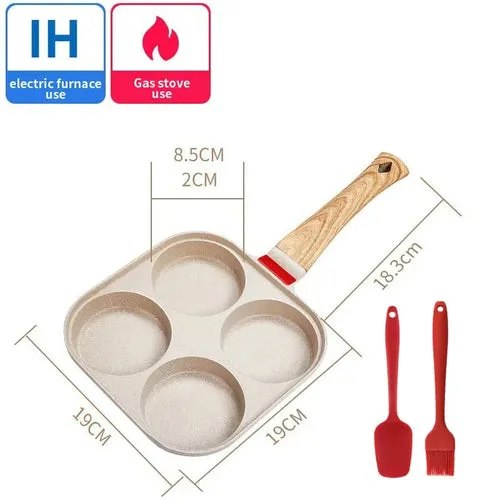 4 Hole Omelet Pan Frying Pot with Lid Thickened Steak Cooking Pan Bread