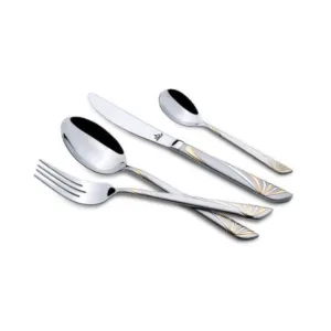 Arshia Silver and Gold Cutlery 38pc Set with Stand |TM064GS