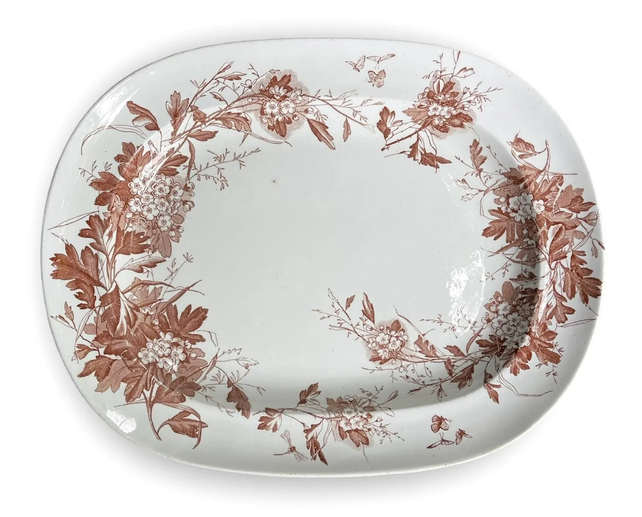 Brown Transferware Botanical Foliage Antique Platter George Jones Aesthetic Movement