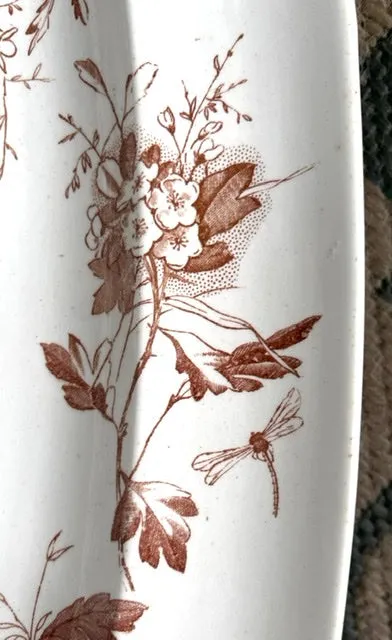 Brown Transferware Botanical Foliage Antique Platter George Jones Aesthetic Movement