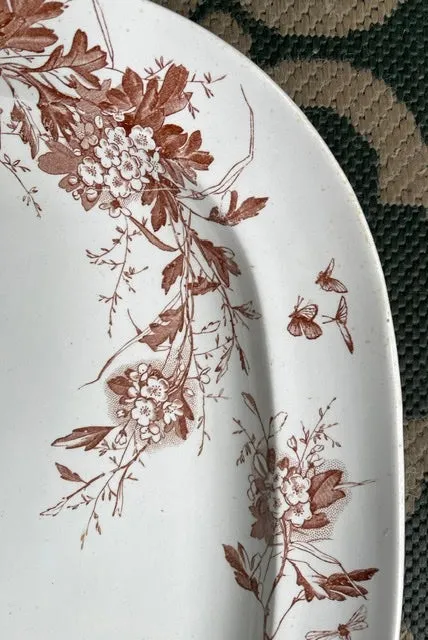 Brown Transferware Botanical Foliage Antique Platter George Jones Aesthetic Movement