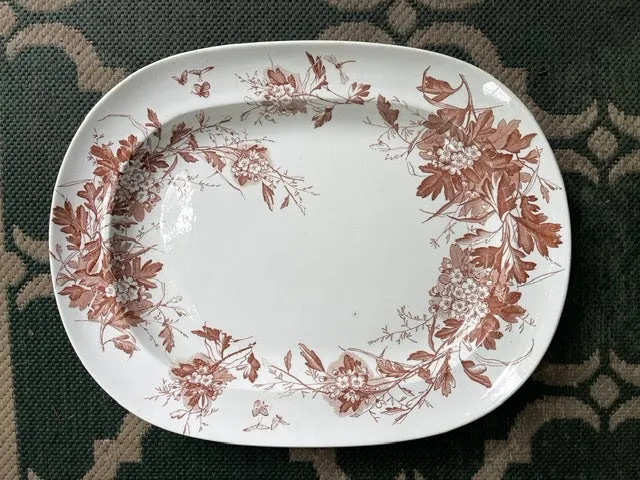 Brown Transferware Botanical Foliage Antique Platter George Jones Aesthetic Movement