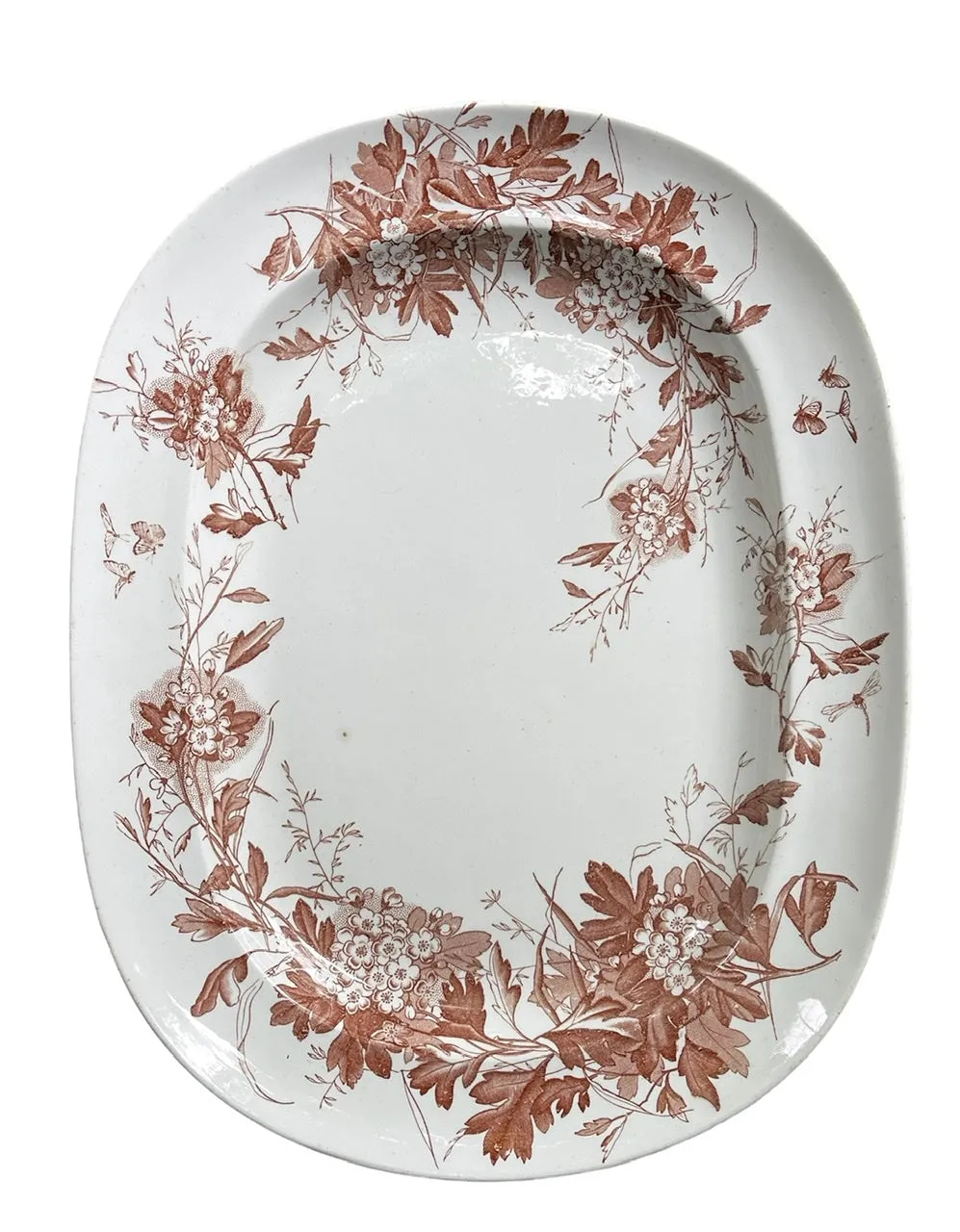 Brown Transferware Botanical Foliage Antique Platter George Jones Aesthetic Movement