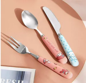 Cartoon Ceramic Stainless Steel Cutlery Set