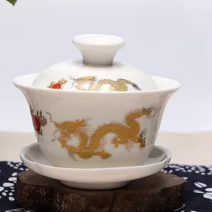 Gaiwan The Brewing Cup With Saucer in Dragon Print - The Oriental Teacup Saucer And Lid