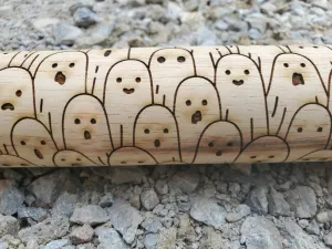 Ghost, Ghoul, Spirit, Halloween, Friendly, Rolling Pin, Texture, Embossed, Engraved, Wooden, Cookie Stamp, Laser, Pottery