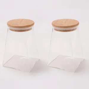 Heart Home Borosilicate Glass Jar with Bamboo Lid | Kitchen Organizer Items & Storage | Multi-utility, Leakproof, Airtight Storage Jar for Cookies, Snacks, Tea, Coffee, Sugar | Set of 2 (750ml)