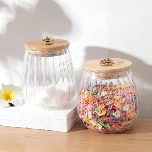 Homestic Borosilicate Glass Jar with Bamboo Lid | Kitchen Organizer Items & Storage | Multi-utility, Leakproof, Airtight Jar for Cookies, Snacks, Tea, Coffee, Sugar | Set of 2 (680ml, 830ml)