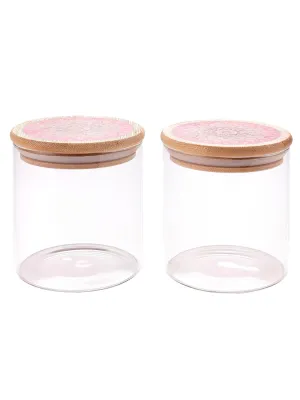 Homestic Borosilicate Glass Jar with Printed Bamboo Lid|Kitchen Organizer Items and Storage|Multi-utility, Leakproof, Airtight Storage Jar for Cookies,Snacks,Tea,Coffee,Sugar|Pack of 2(300ml)