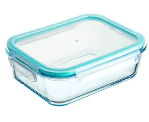 HOMIES , 1 piece, Rectangular glass Storage/Serving Bowl Set lunch tiffin box with Clamp plastic lid (2150ML)