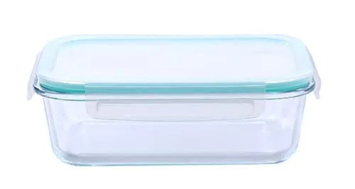 HOMIES , 1 piece, Rectangular glass Storage/Serving Bowl Set lunch tiffin box with Clamp plastic lid (2150ML)