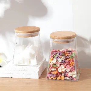 Kuber Industries Borosilicate Glass Jar with Bamboo Lid | Kitchen Organizer Items & Storage | Multi-utility, Leakproof, Airtight Jar for Cookies, Snacks, Tea, Coffee, Sugar | Set of 2 (360ml & 560ml)