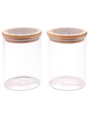 Kuber Industries Borosilicate Glass Jar with Printed Bamboo Lid|Kitchen Organizer Items and Storage|Multi-utility, Leakproof, Airtight Storage Jar for Cookies,Snacks,Tea,Coffee,Sugar|Pack of 2(600ml)