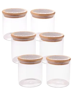 Kuber Industries Borosilicate Glass Jar with Printed Bamboo Lid|Kitchen Organizer Items and Storage|Multi-utility, Leakproof, Airtight Storage Jar for Cookies,Snacks,Tea,Coffee,Sugar|Pack of 6(300ml)