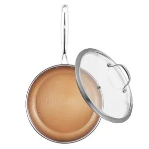 MasterPro Non-Stick Frying Pan Glass Lid Stainless Steel Gold 30cm