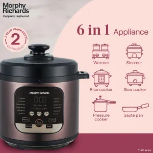 Morphy Richards WizPot 6 Litres 1000W Electric Pressure Cooker| Customised Preset for Indian Cooking| Automatic Shut-Off| Metallic Brown