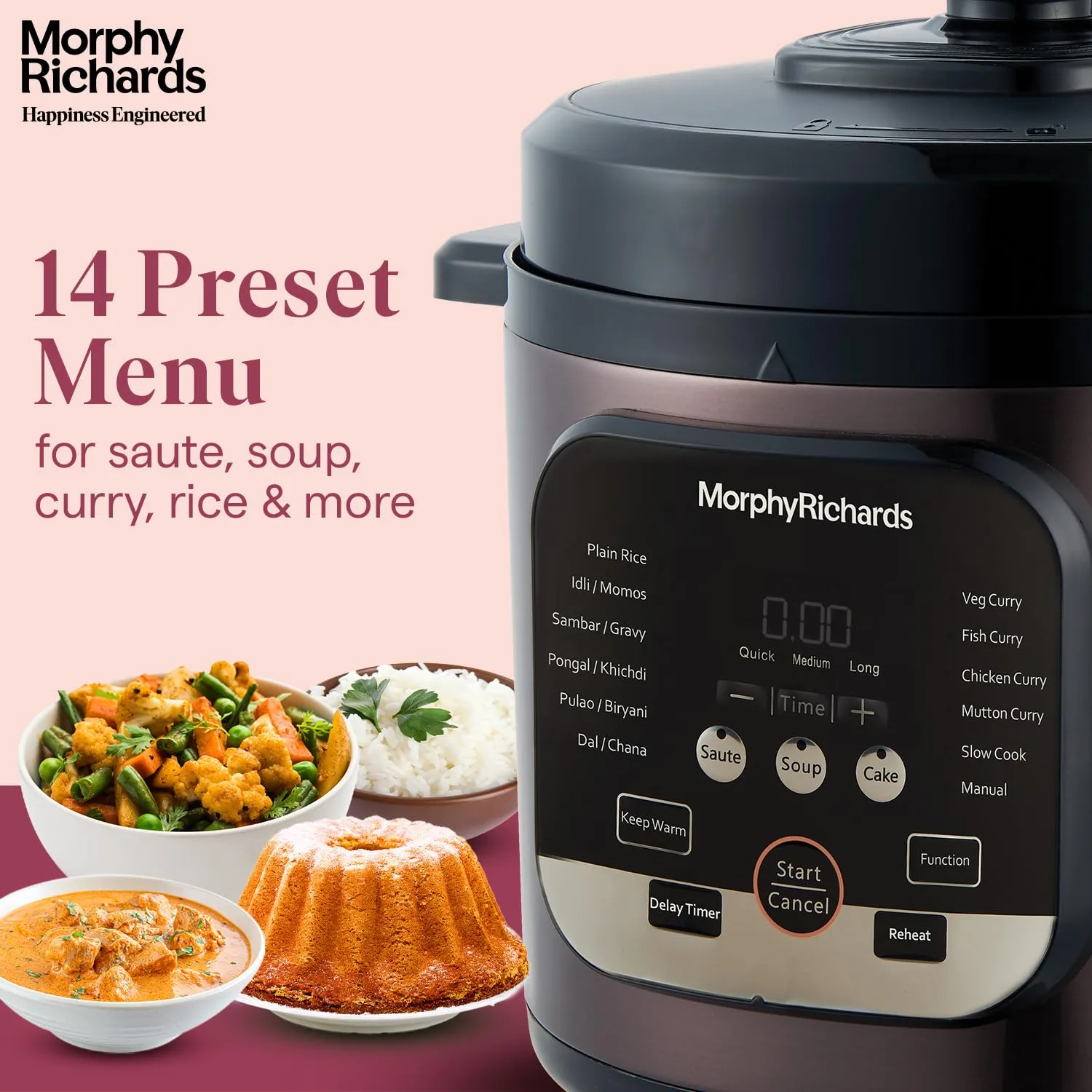 Morphy Richards WizPot 6 Litres 1000W Electric Pressure Cooker| Customised Preset for Indian Cooking| Automatic Shut-Off| Metallic Brown