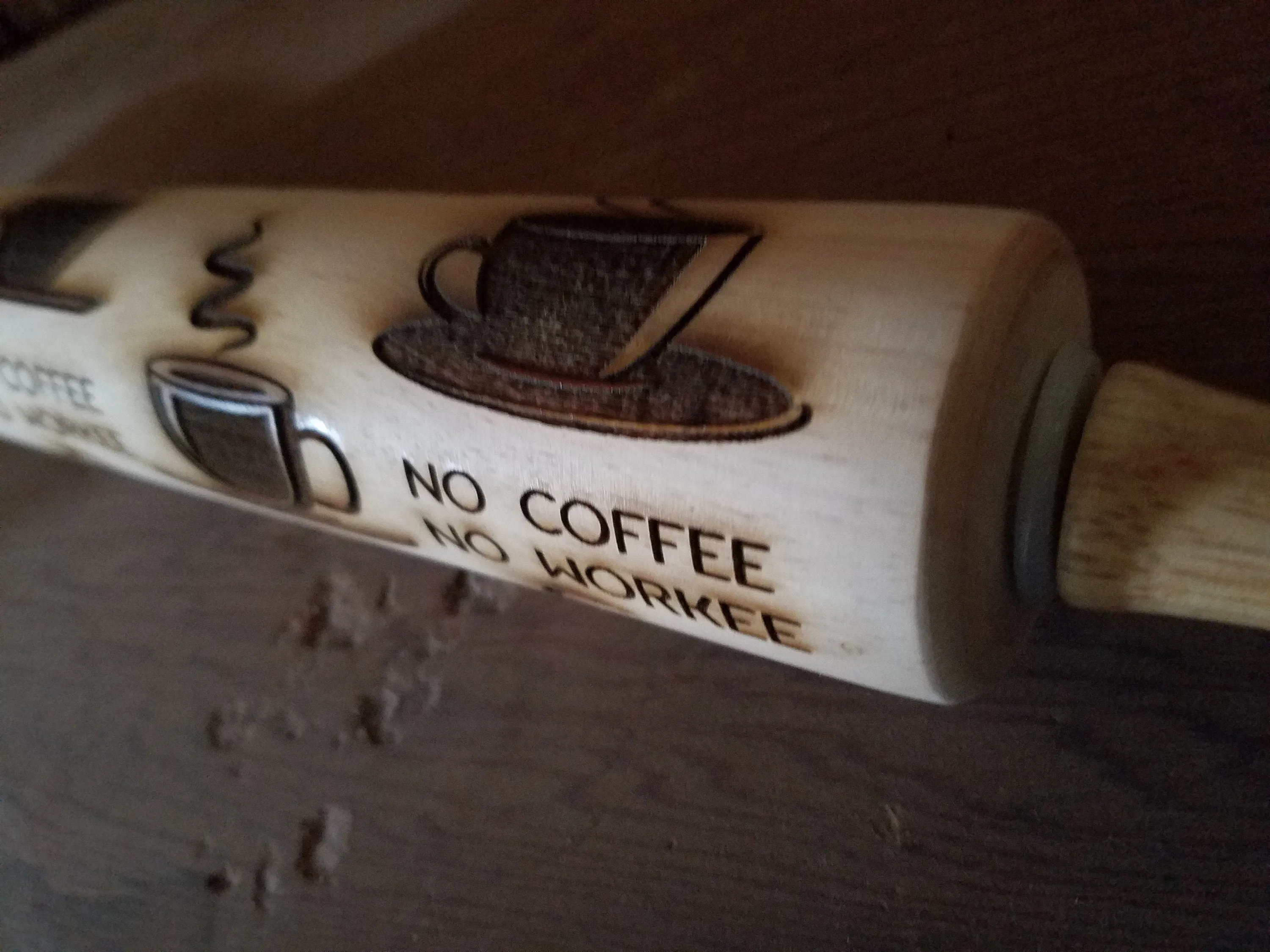 No Coffee No Workee, Work, Pottery Stamp,  Rolling Pin, Embossed, Engraved, Wooden Rolling Pin, Cookie Stamp, Hardwood 10 inch, pottery