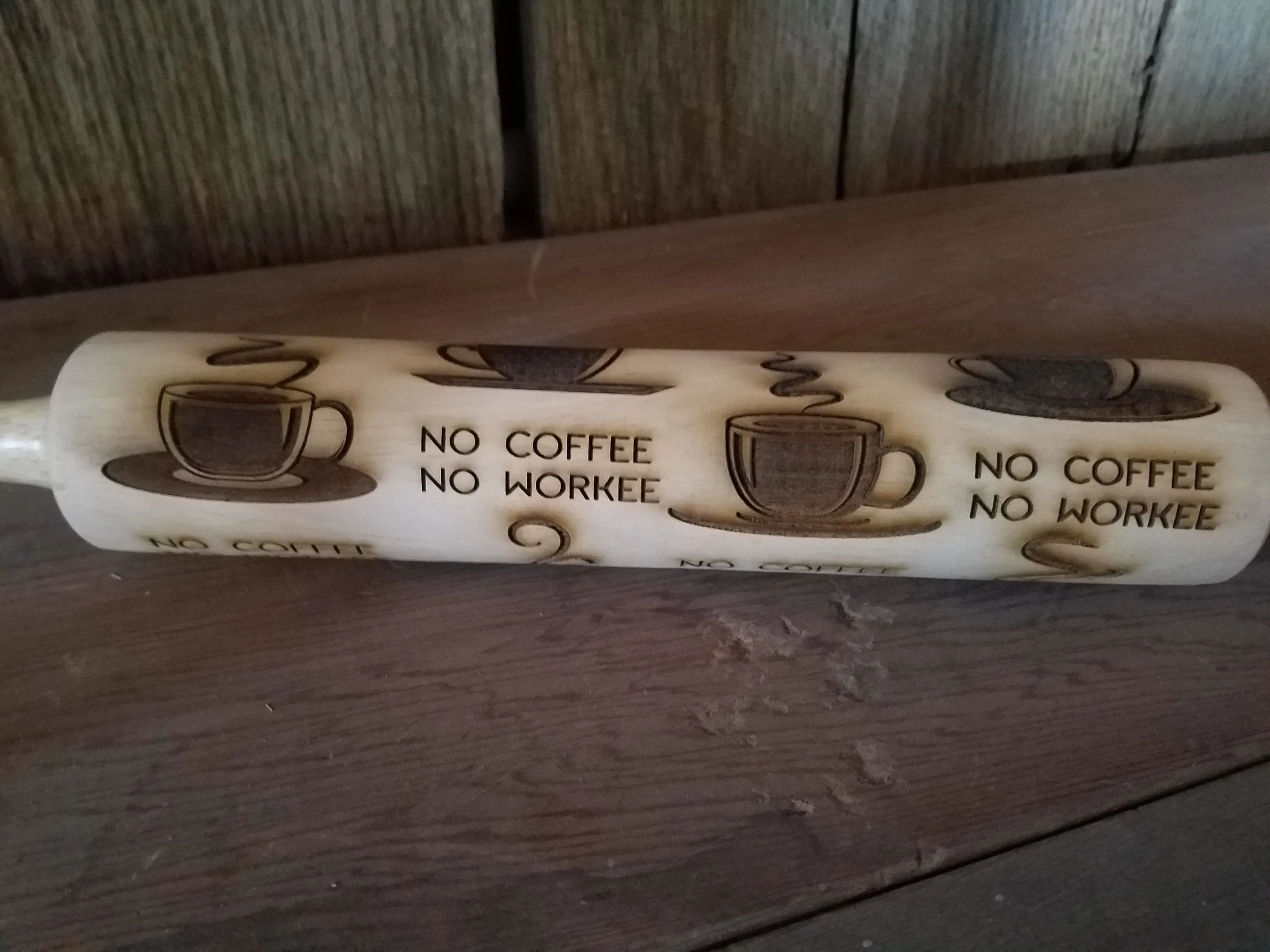 No Coffee No Workee, Work, Pottery Stamp,  Rolling Pin, Embossed, Engraved, Wooden Rolling Pin, Cookie Stamp, Hardwood 10 inch, pottery