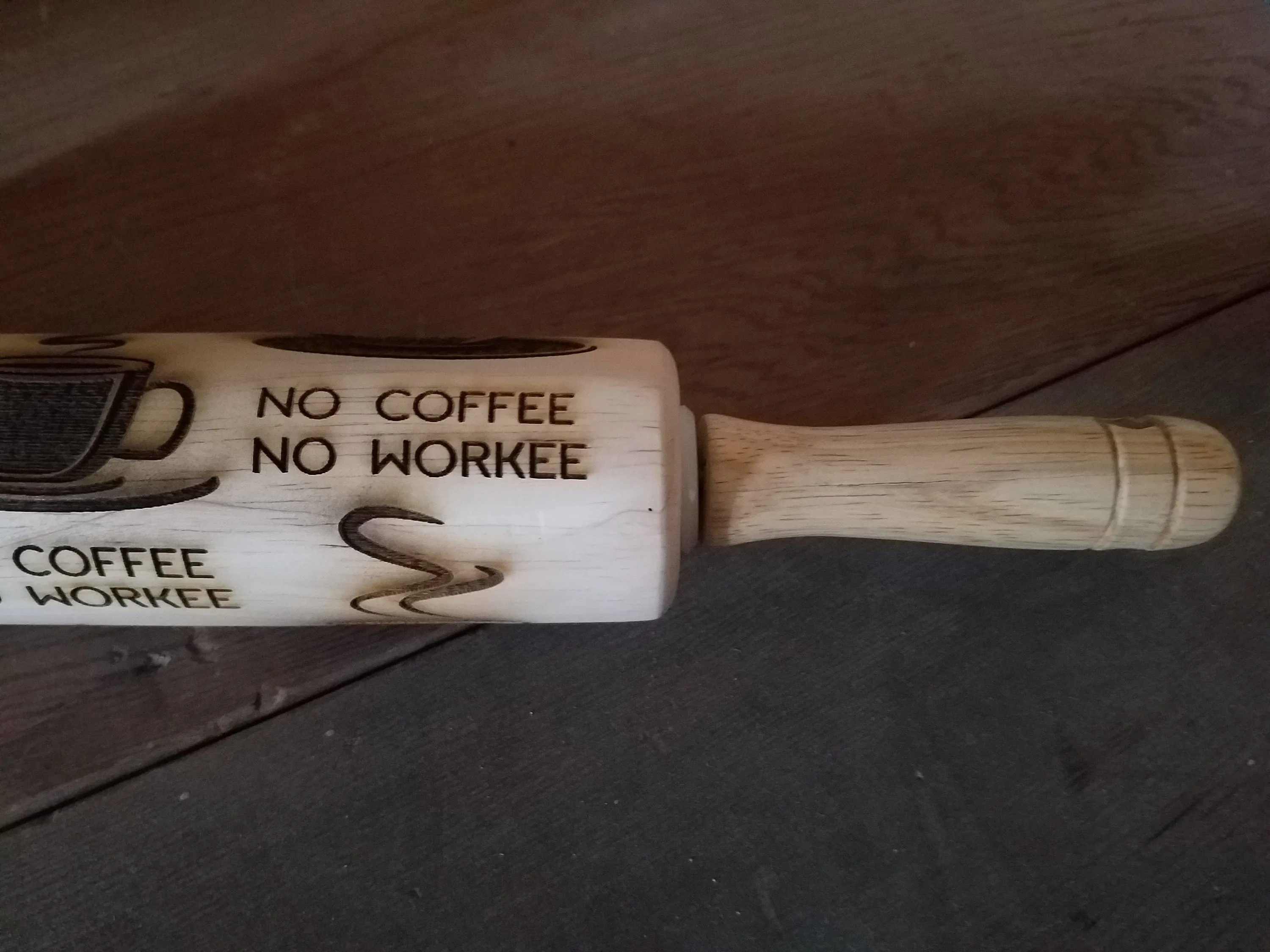 No Coffee No Workee, Work, Pottery Stamp,  Rolling Pin, Embossed, Engraved, Wooden Rolling Pin, Cookie Stamp, Hardwood 10 inch, pottery