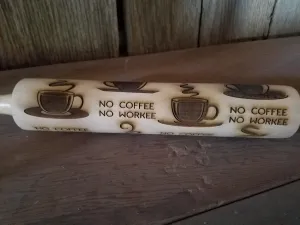 No Coffee No Workee, Work, Pottery Stamp,  Rolling Pin, Embossed, Engraved, Wooden Rolling Pin, Cookie Stamp, Hardwood 10 inch, pottery