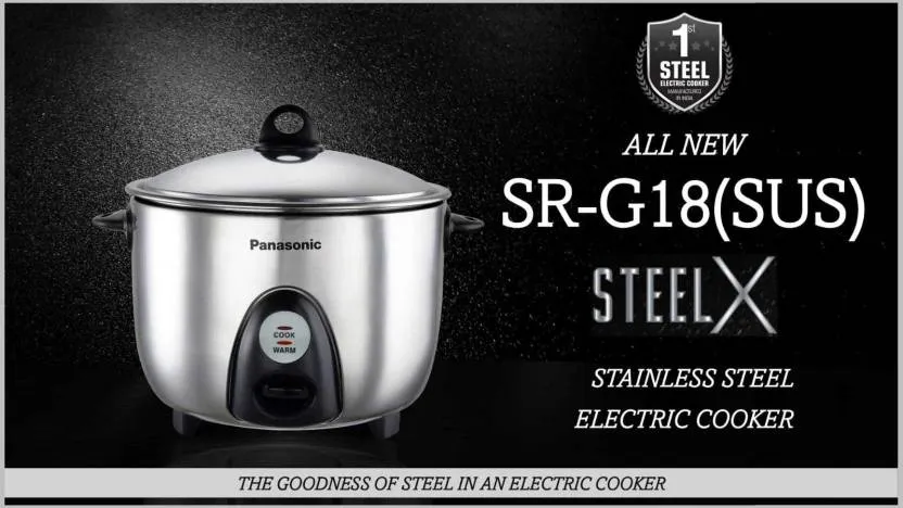 Panasonic Electric Rice Cooker SR-G18 (SUS), 1.8 Litre, With Triply Steel Inner Container (2 pots)