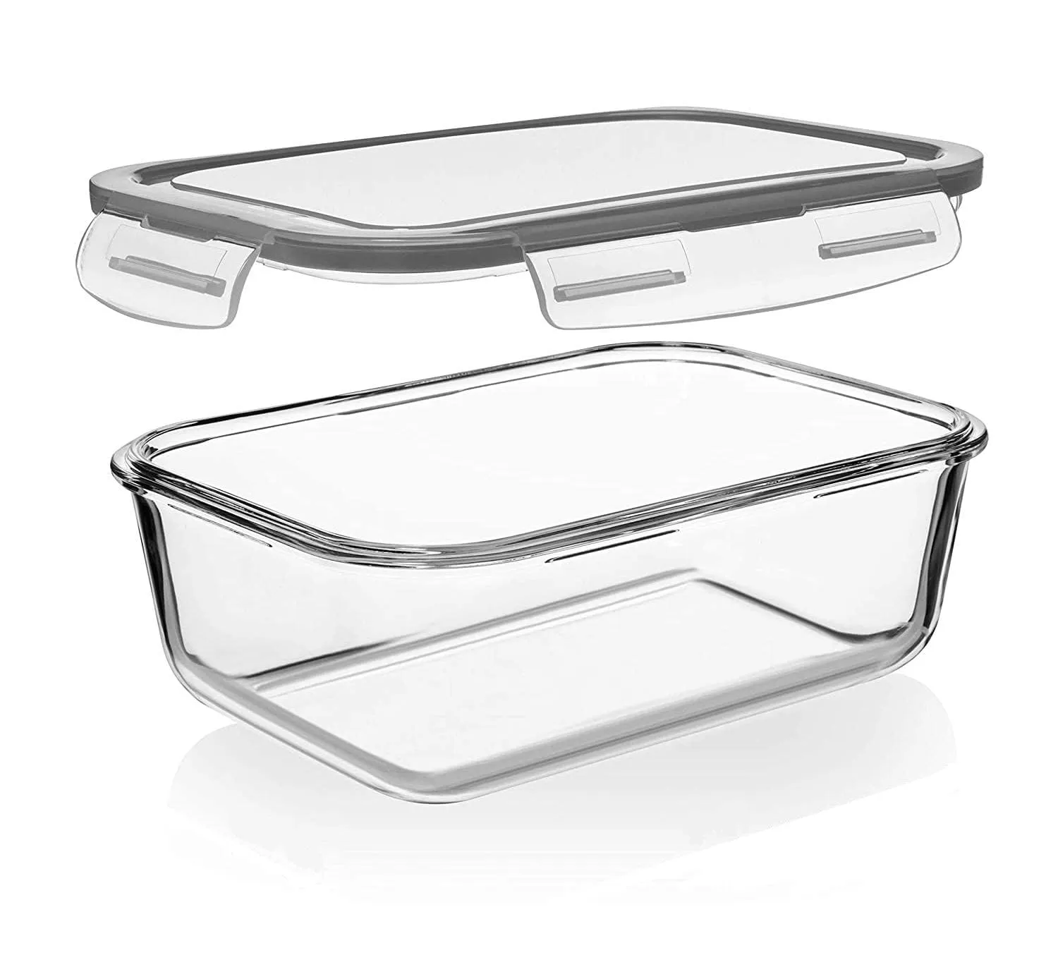 PRAMUKH FASHION Microwave Safe Selected Compartment Lunch Box Set for Office | Borosilicate Glass | Safety Lock Airtight Tiffin Containers (1000ml) | Transparent | Slim Design (1 Compartment)