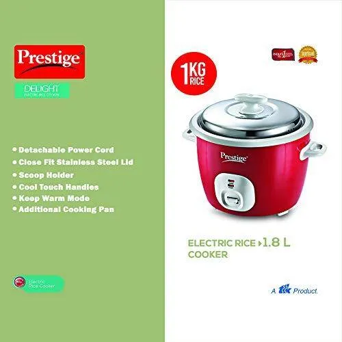 Prestige Delight Electric Rice Cooker Cute 1.8-2 (700 watts) with 2 Aluminium Cooking Pans