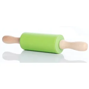 Silicone Rolling Pin with Wooden Handle - Green