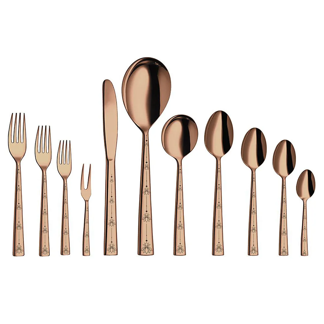 Stainless Steel Cutlery with Rose Gold PVD Coating & Laser Lotus Plain