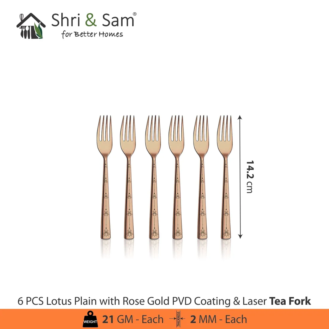 Stainless Steel Cutlery with Rose Gold PVD Coating & Laser Lotus Plain