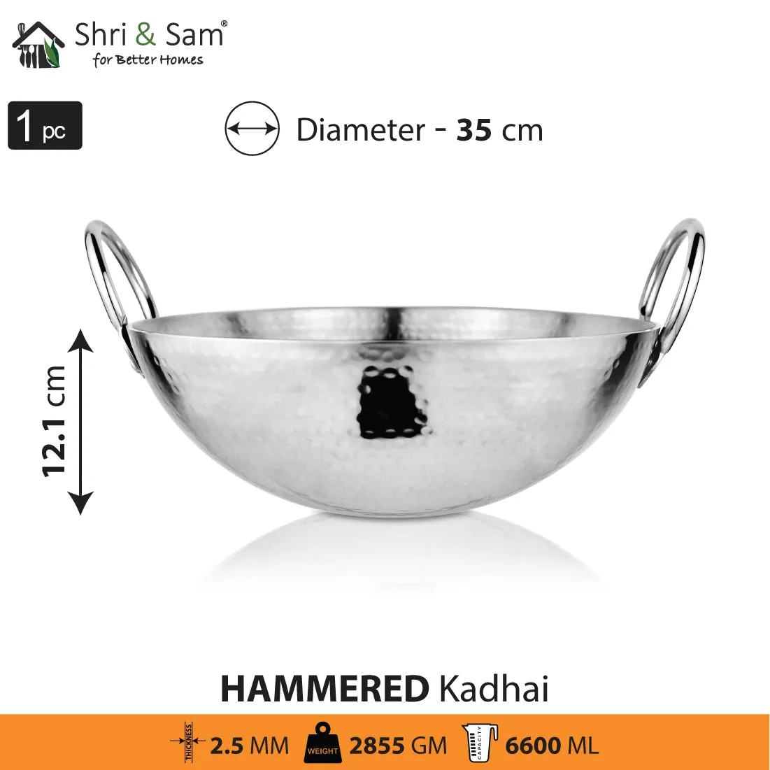 Stainless Steel Heavy Weight Hammered Kadhai