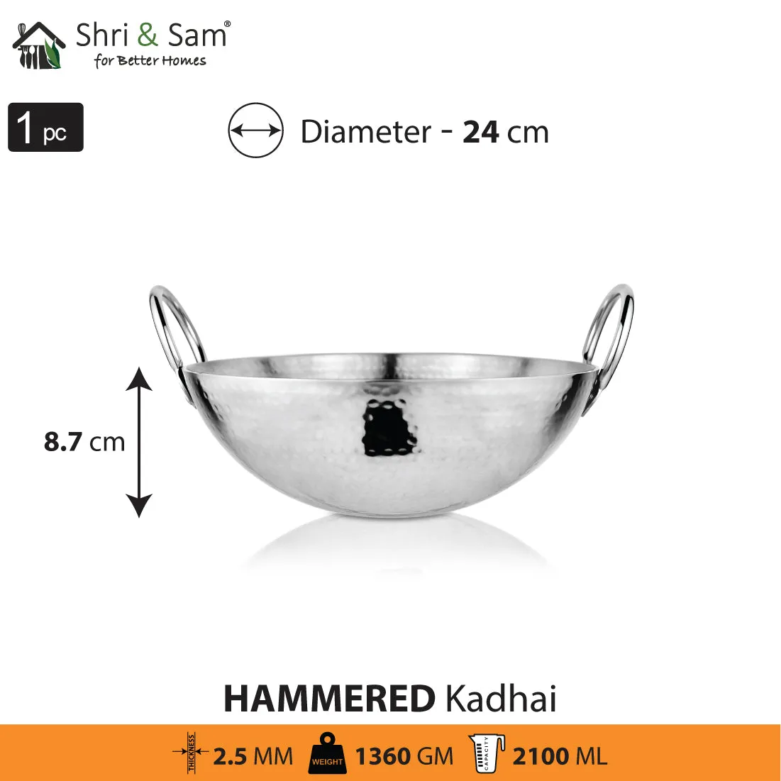 Stainless Steel Heavy Weight Hammered Kadhai