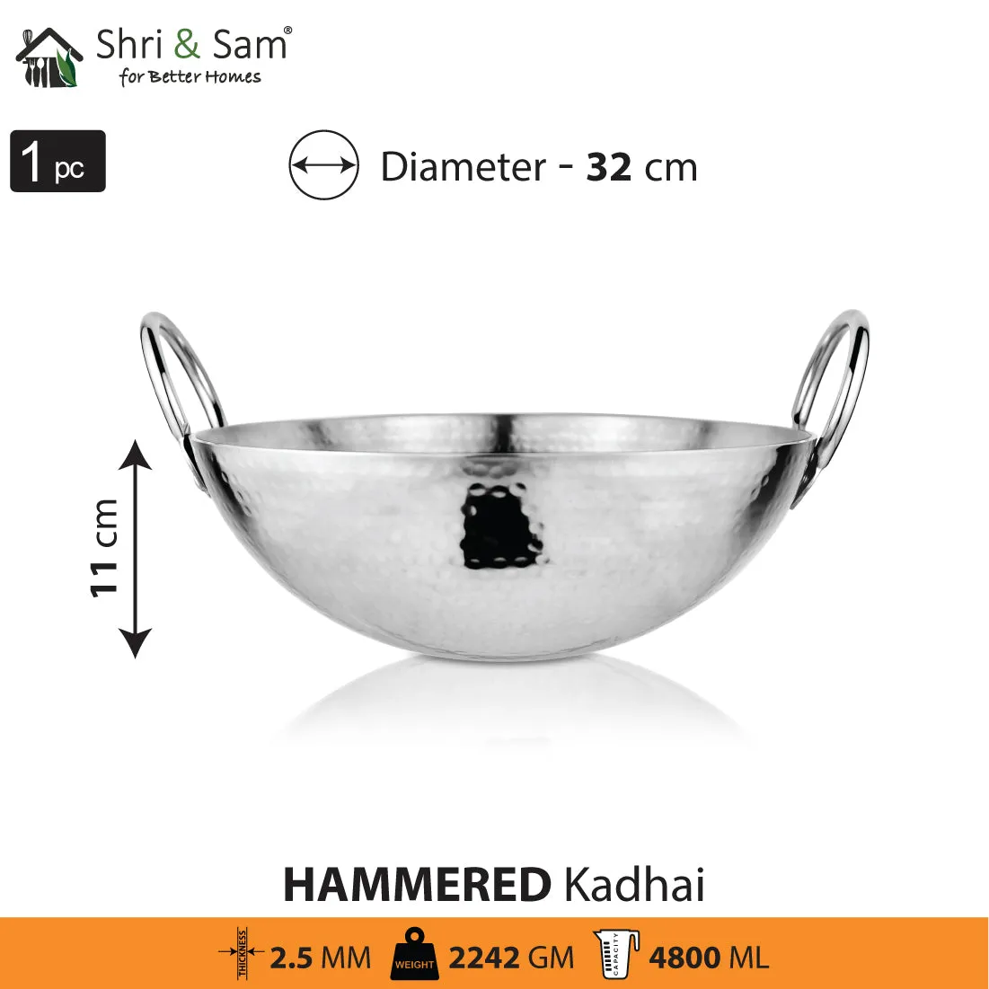 Stainless Steel Heavy Weight Hammered Kadhai