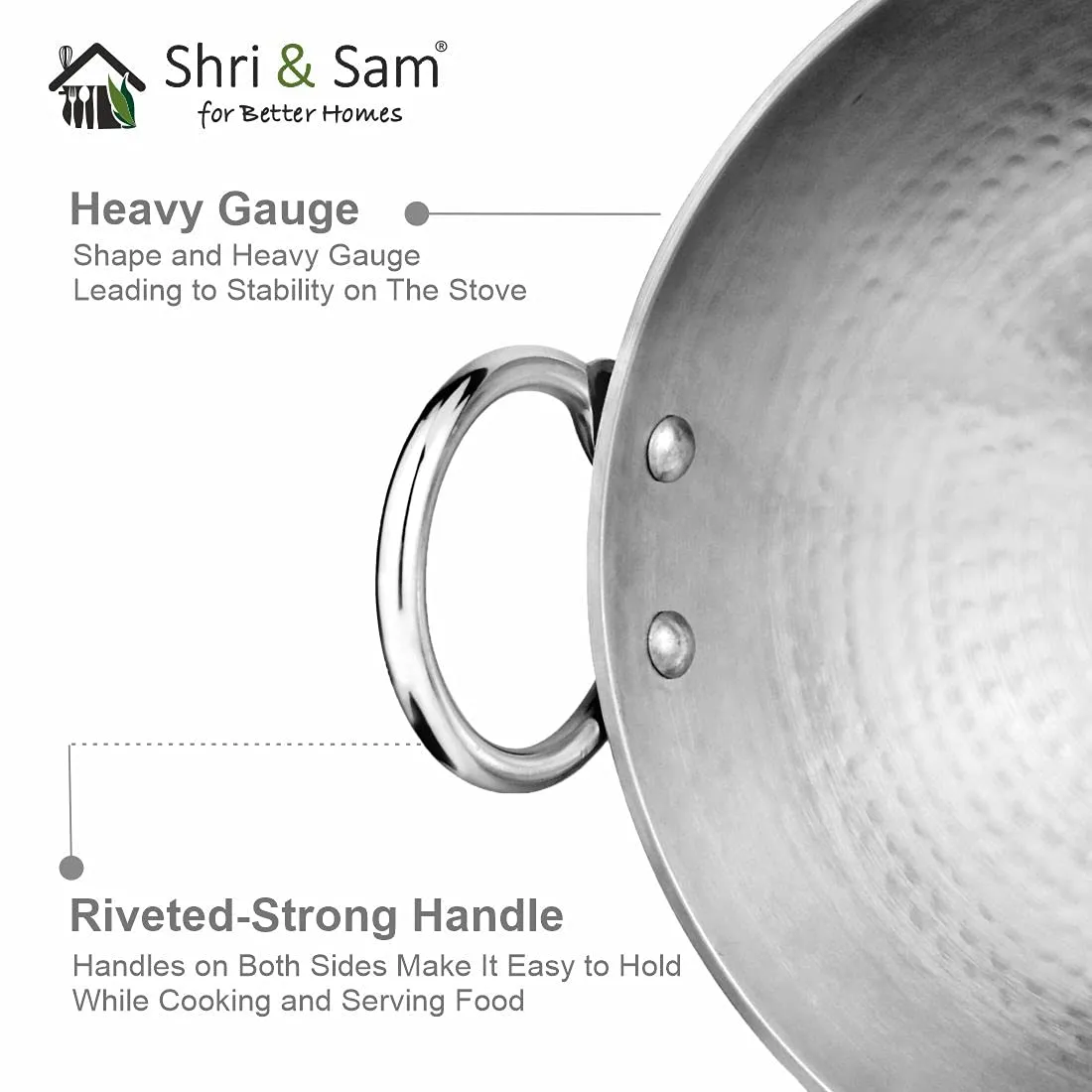 Stainless Steel Heavy Weight Hammered Kadhai