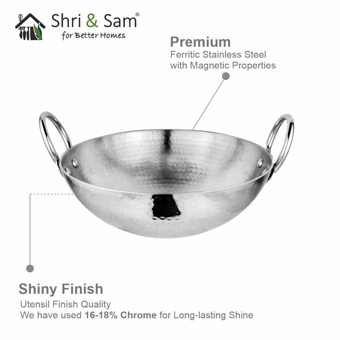 Stainless Steel Heavy Weight Hammered Kadhai